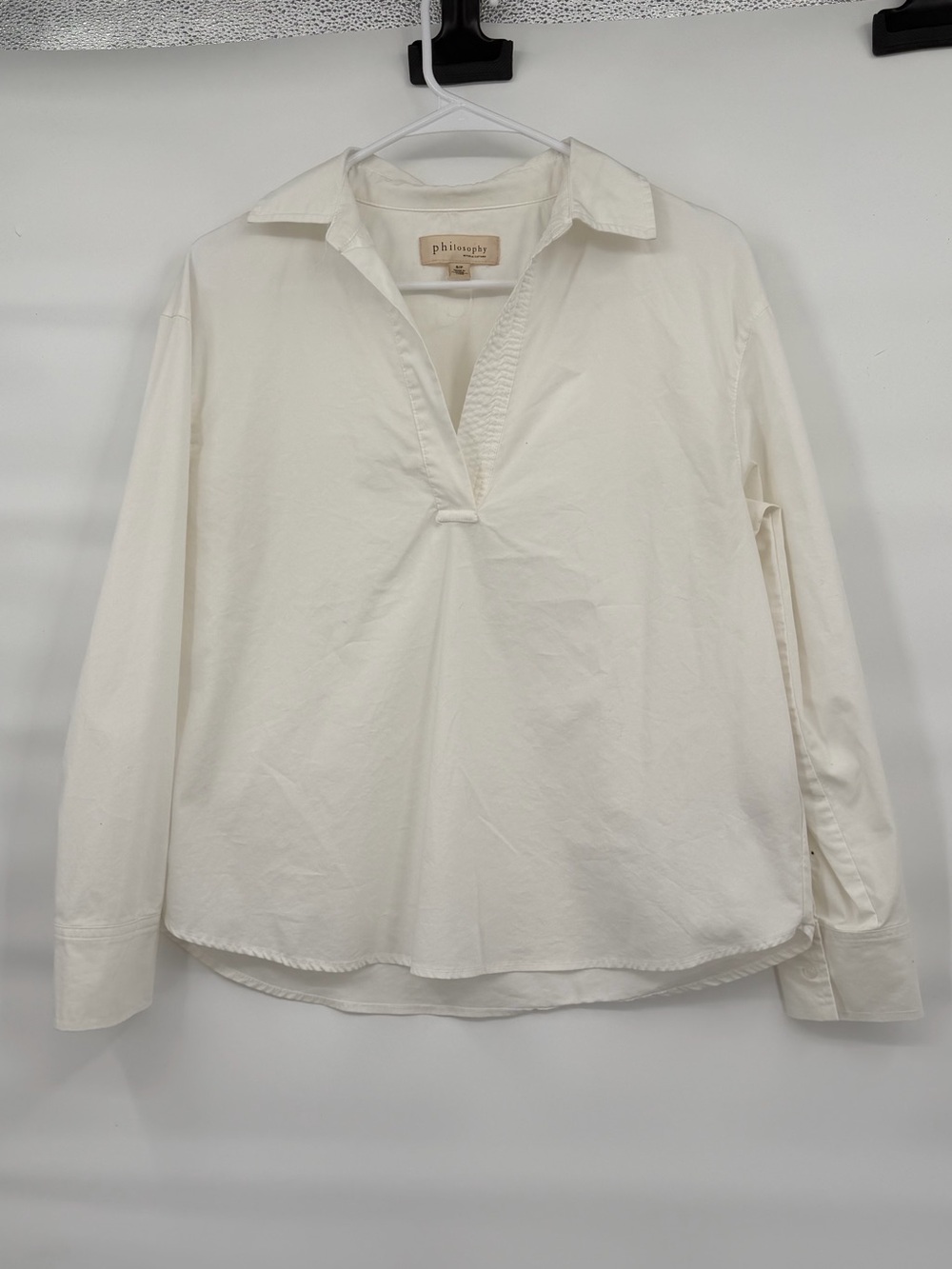 Philosophy white cotton collared pullover shirt